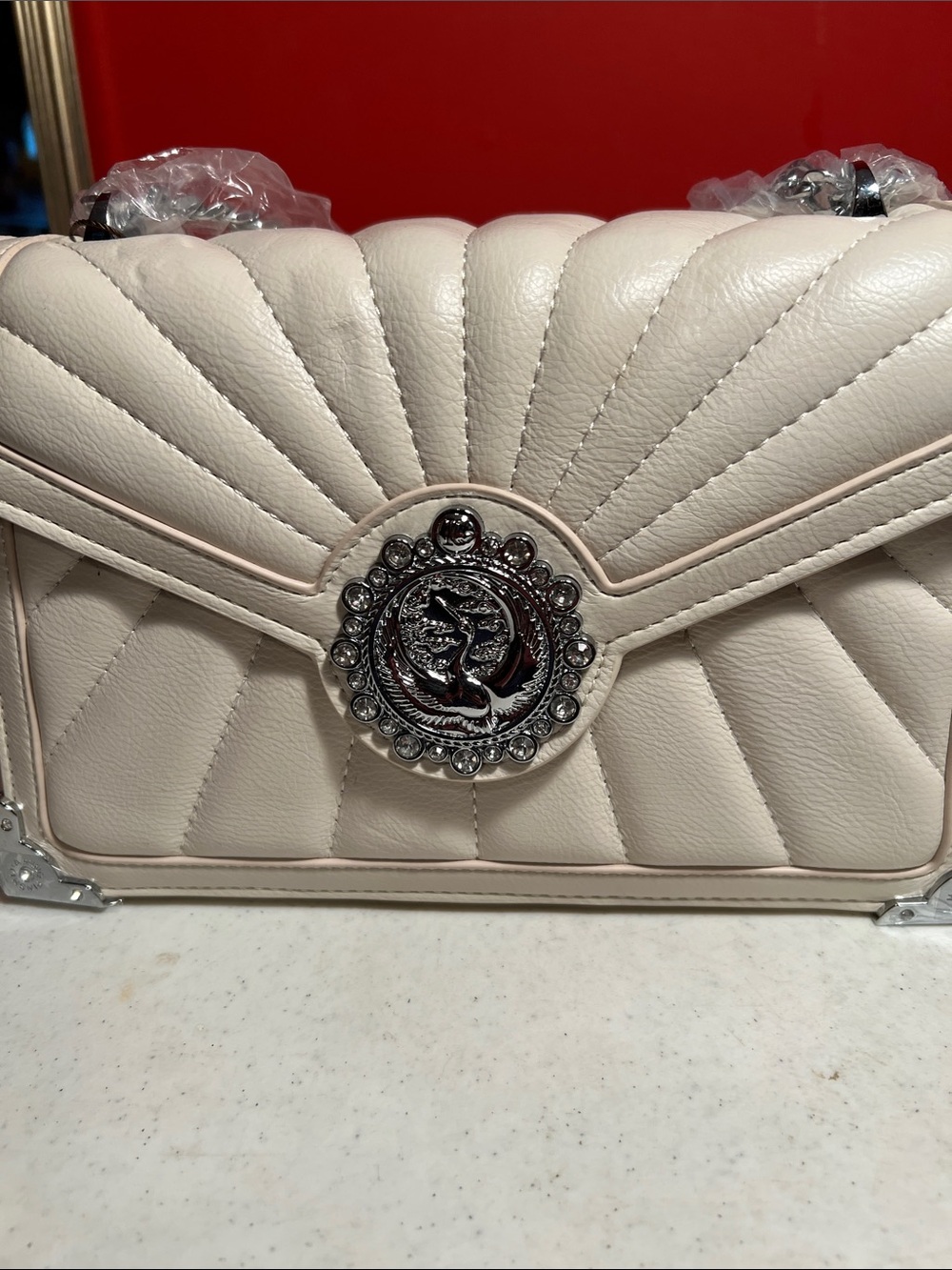 Cream Quilted Chain-Handle Shoulder Bag - Picture 8 of 9